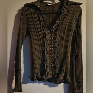 Semi-sheer Black Lace-Up Women's Top